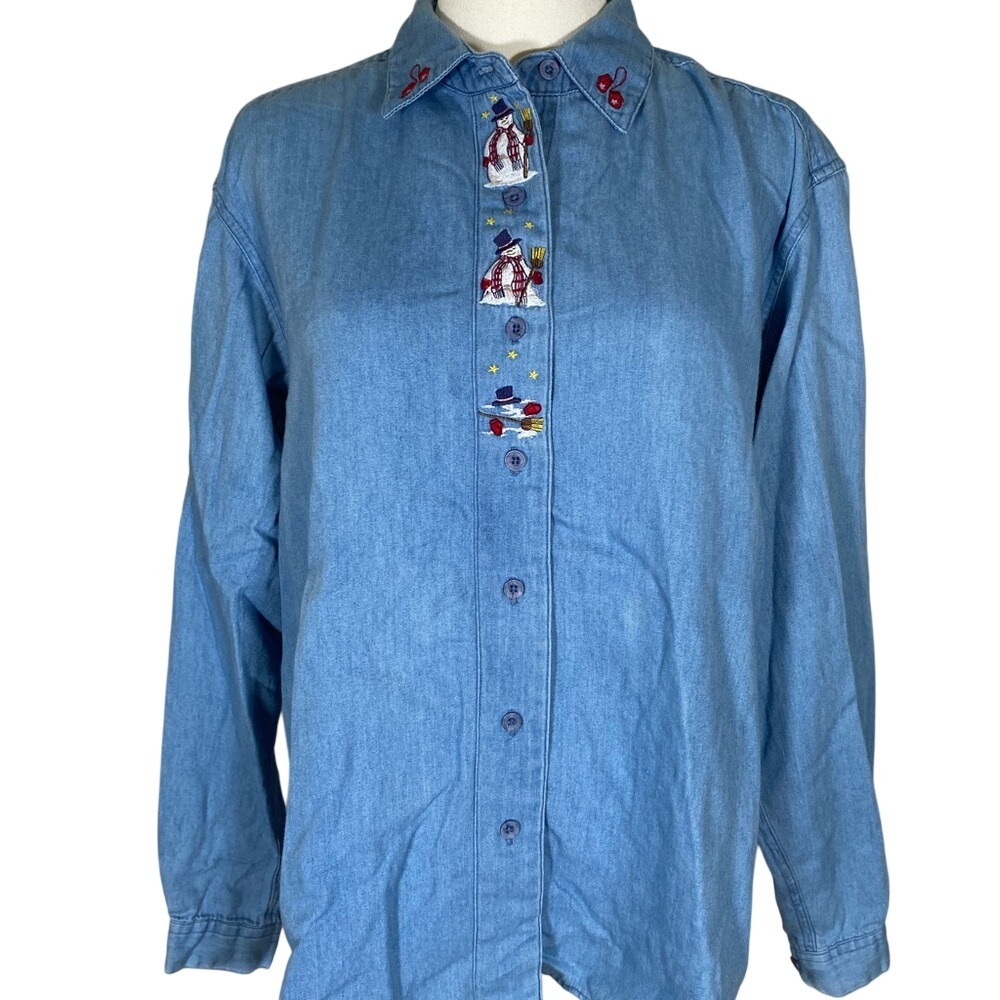 Vintage northern reflections snowman winter casual Button-Up Shirt medium